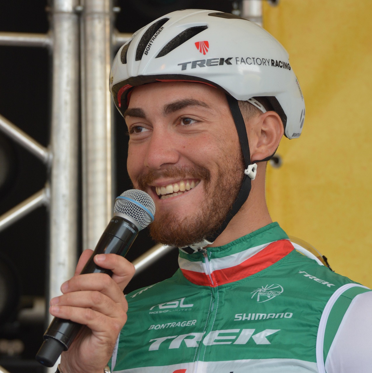 experience-img cyclist, interview, italian champion, people, champion, man, winner, giacomo nizzolo, helmet